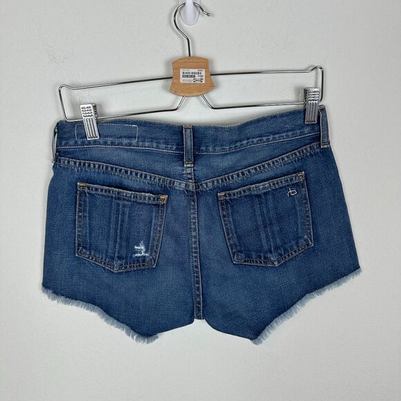 Rag & Bone Medium Wash Distressed Cut Off Denim Shorts 25 Boho Summer Western Fe - Picture 5 of 7